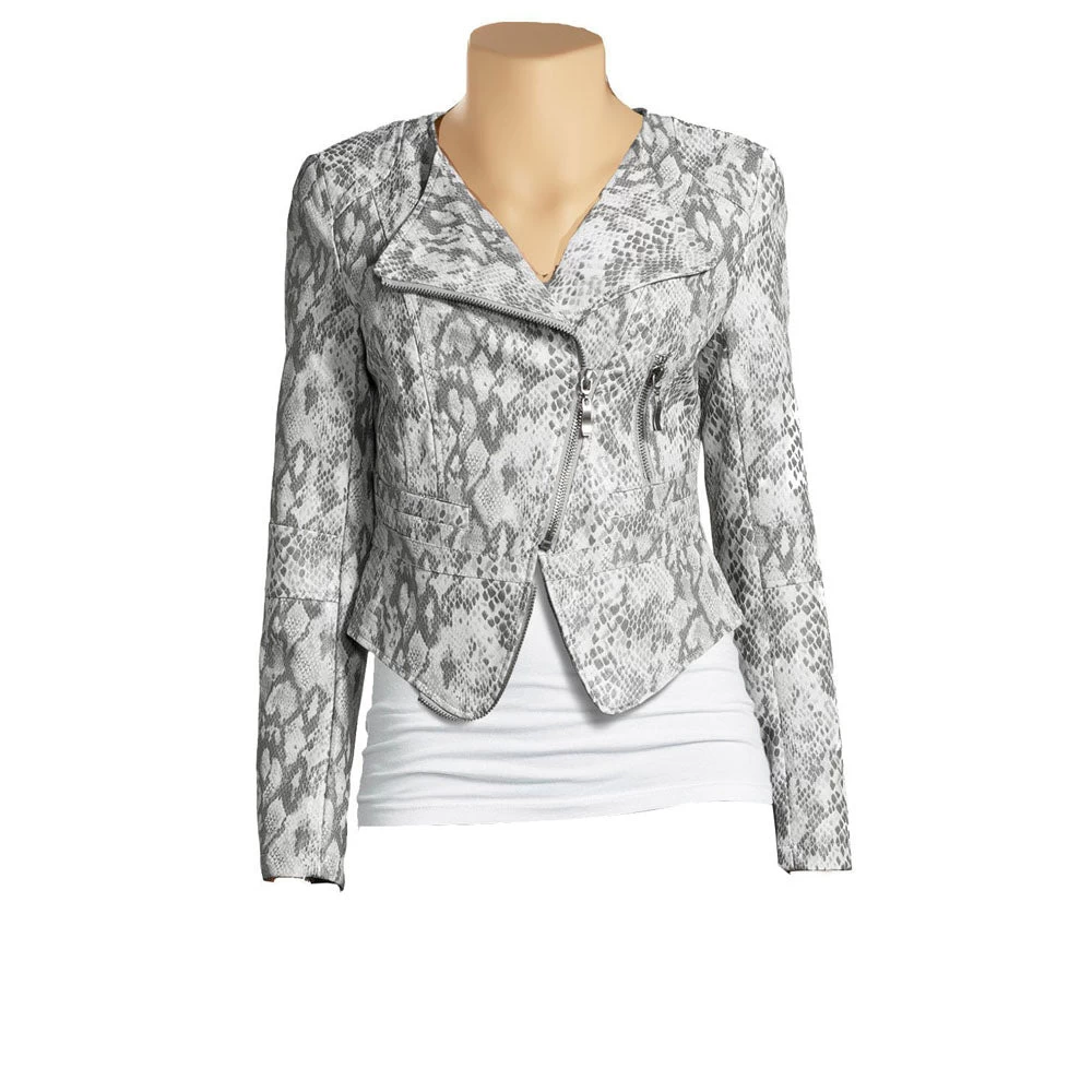 Women's Grey Snake Print Leather Jacket 3 Women's Grey Snake Print Leather Jacket