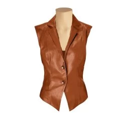 English Tan Leather Vest With Lapels