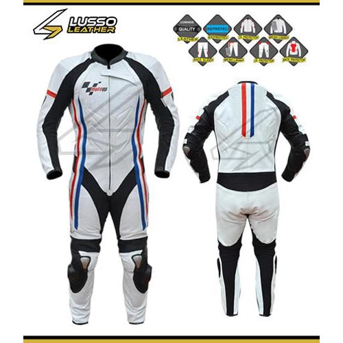 White Motorcycle Suit With Red And Blue Stripes 3 White Motorcycle Suit With Red And Blue Stripes