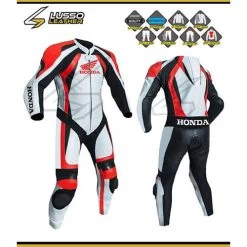 Honda White And Red Motorcycle Leather Suit