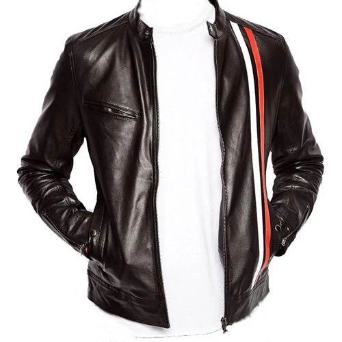 Plain Black Moto Style Jacket With Stripes 3 Plain Black Moto Style Jacket With Stripes