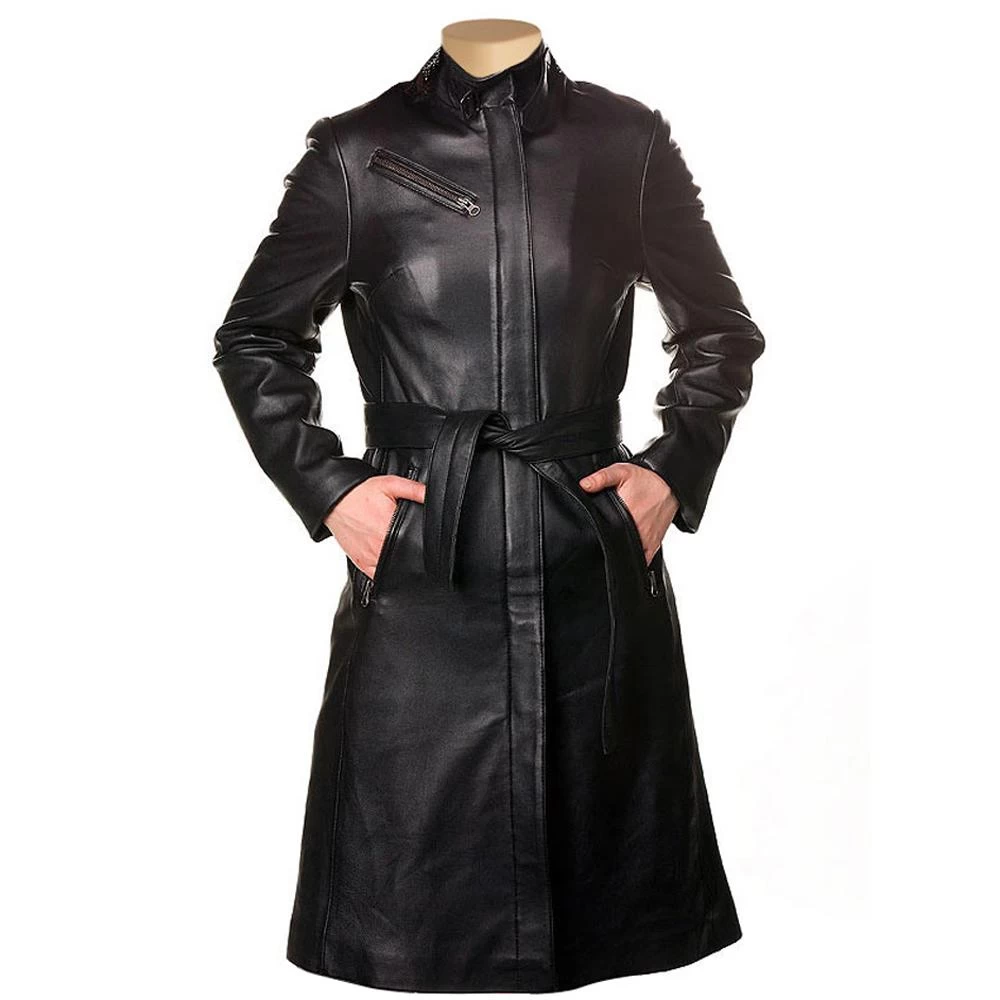 Womens Belinda 3/4 Length Leather Trench Coat 3 Womens Belinda 3/4 Length Leather Trench Coat