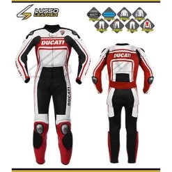Ducati White, Black And Red Motorcycle Leather Suit