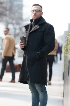 Black Wool 3/4 Length Trench Coat -Leather Clothing Store 180322 055 review