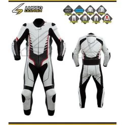 Duggan's White And Black Motorcycle Leather Suit