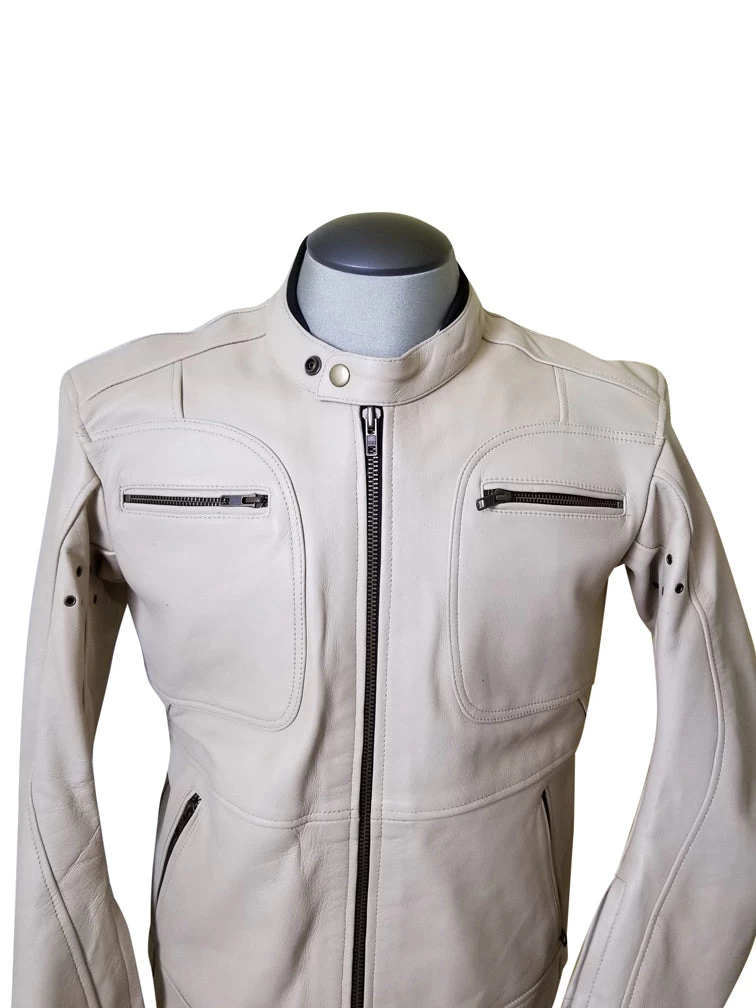 Beige Motorcycle Leather Jacket With Armor Protection 5 Beige Motorcycle Leather Jacket With Armor Protection - Image 3