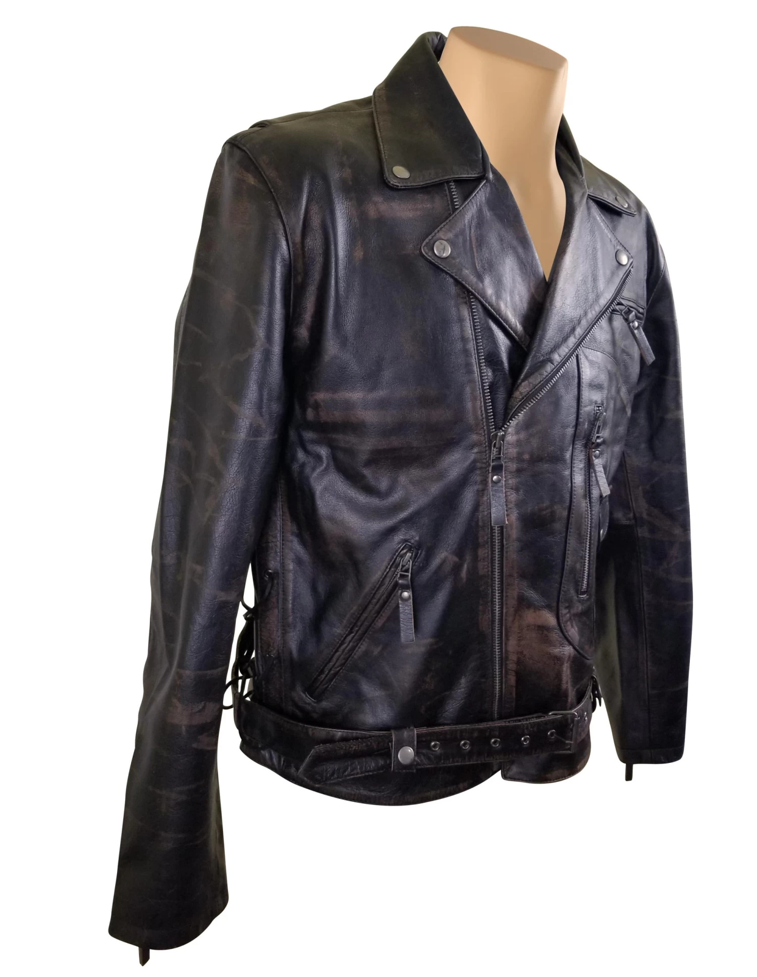 Arnold Schwarzenegger Terminator 2 Distressed Biker Leather Jacket 5 Arnold Schwarzenegger Terminator 2 Distressed Biker Leather Jacket - Image 3
