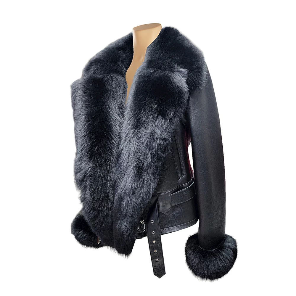 Petra Women's Shearling Coat With Removable Fox Fur Trim 4 Petra Women's Shearling Coat With Removable Fox Fur Trim - Image 2