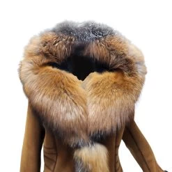 Chantal's Tan Shearling Coat With Large Fox Fur Hoodie And Trim -Leather Clothing Store 20220610 153358