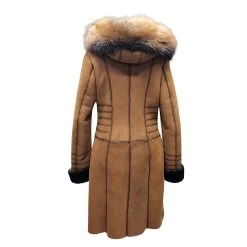 Chantal's Tan Shearling Coat With Large Fox Fur Hoodie And Trim -Leather Clothing Store 20220610 153418