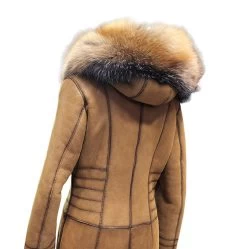 Chantal's Tan Shearling Coat With Large Fox Fur Hoodie And Trim -Leather Clothing Store 20220610 153421