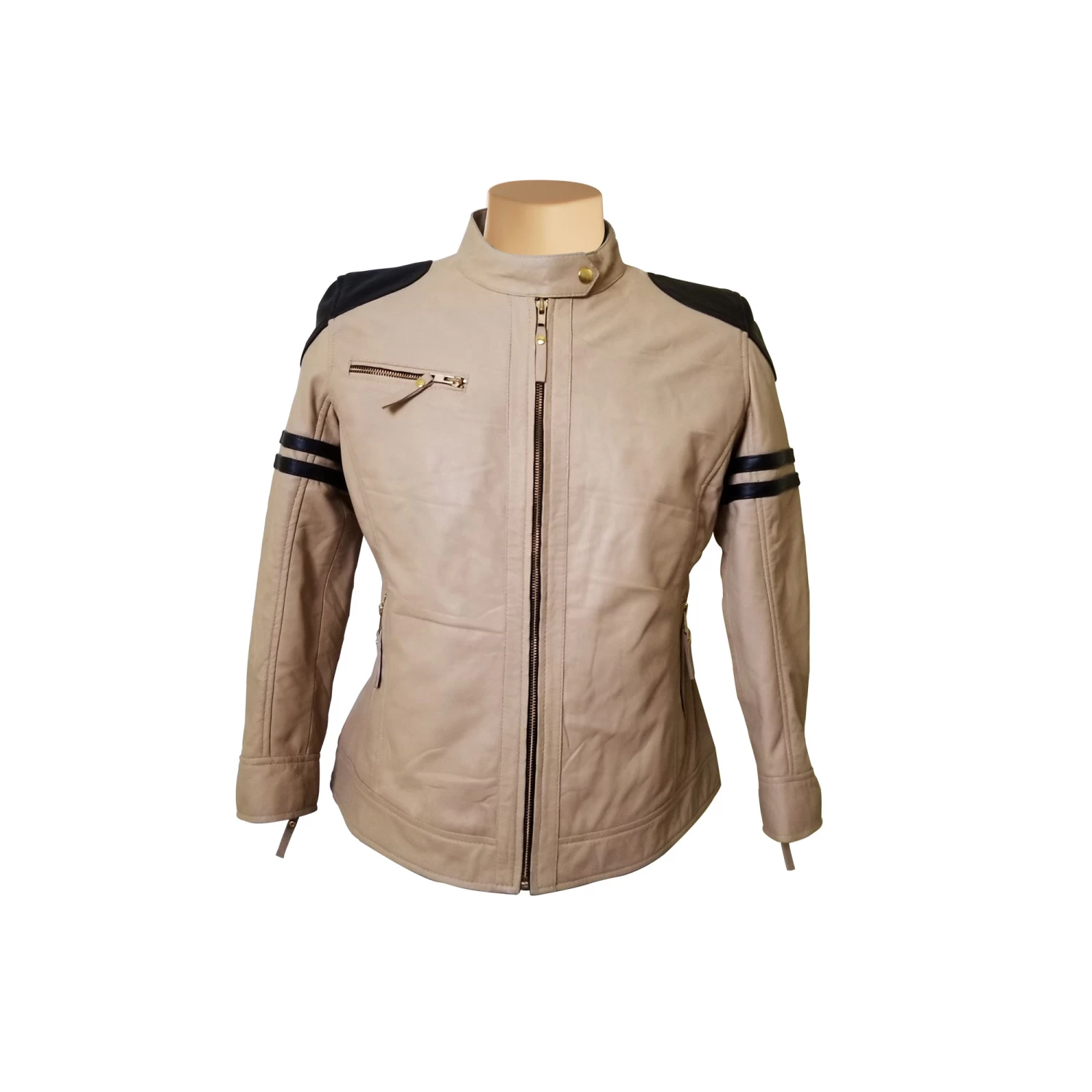 Senan’s Beige And Brown Moto Style Leather Jacket 3 Senan’s Beige And Brown Moto Style Leather Jacket