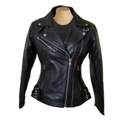 Miyah's Double Zipper Leather Jacket With Ribbed Stitching Details