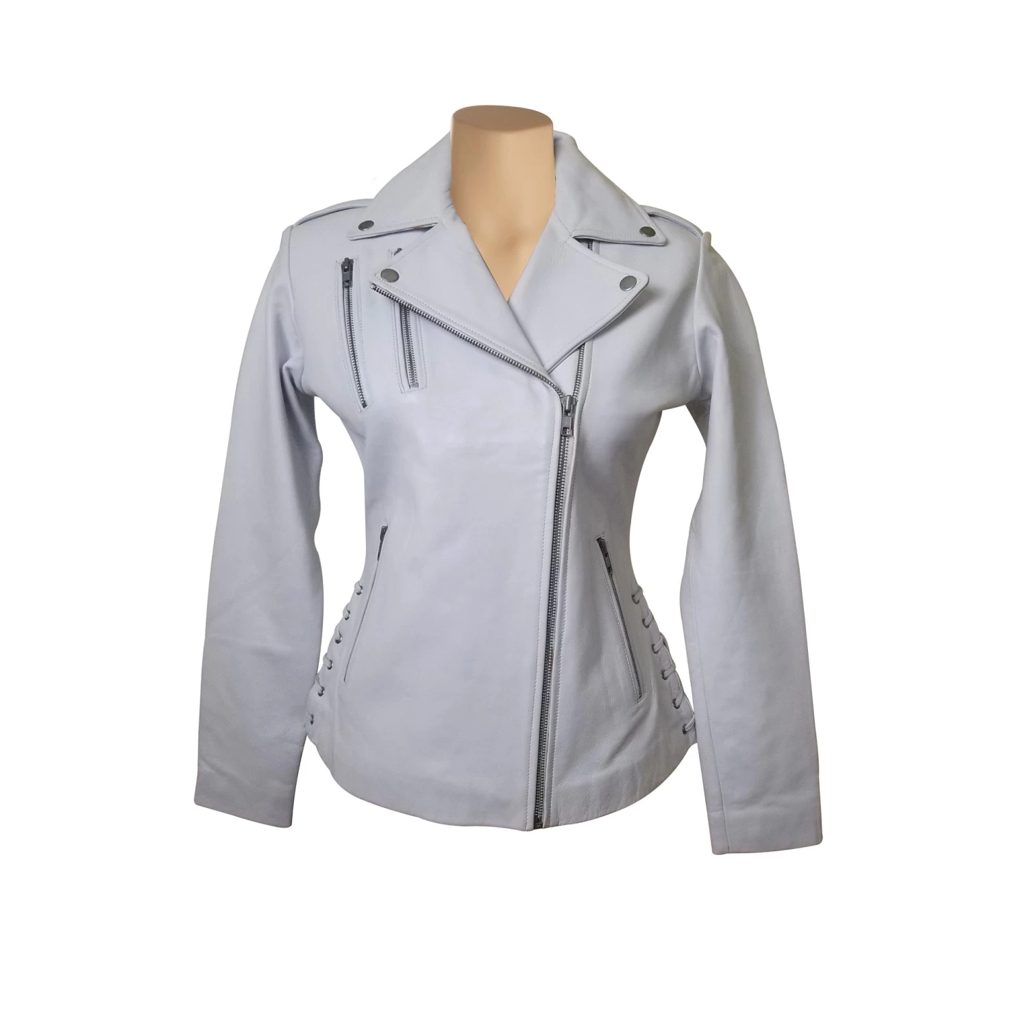 Callie’s White Leather Jacket With Side Laces 3 Callie’s White Leather Jacket With Side Laces