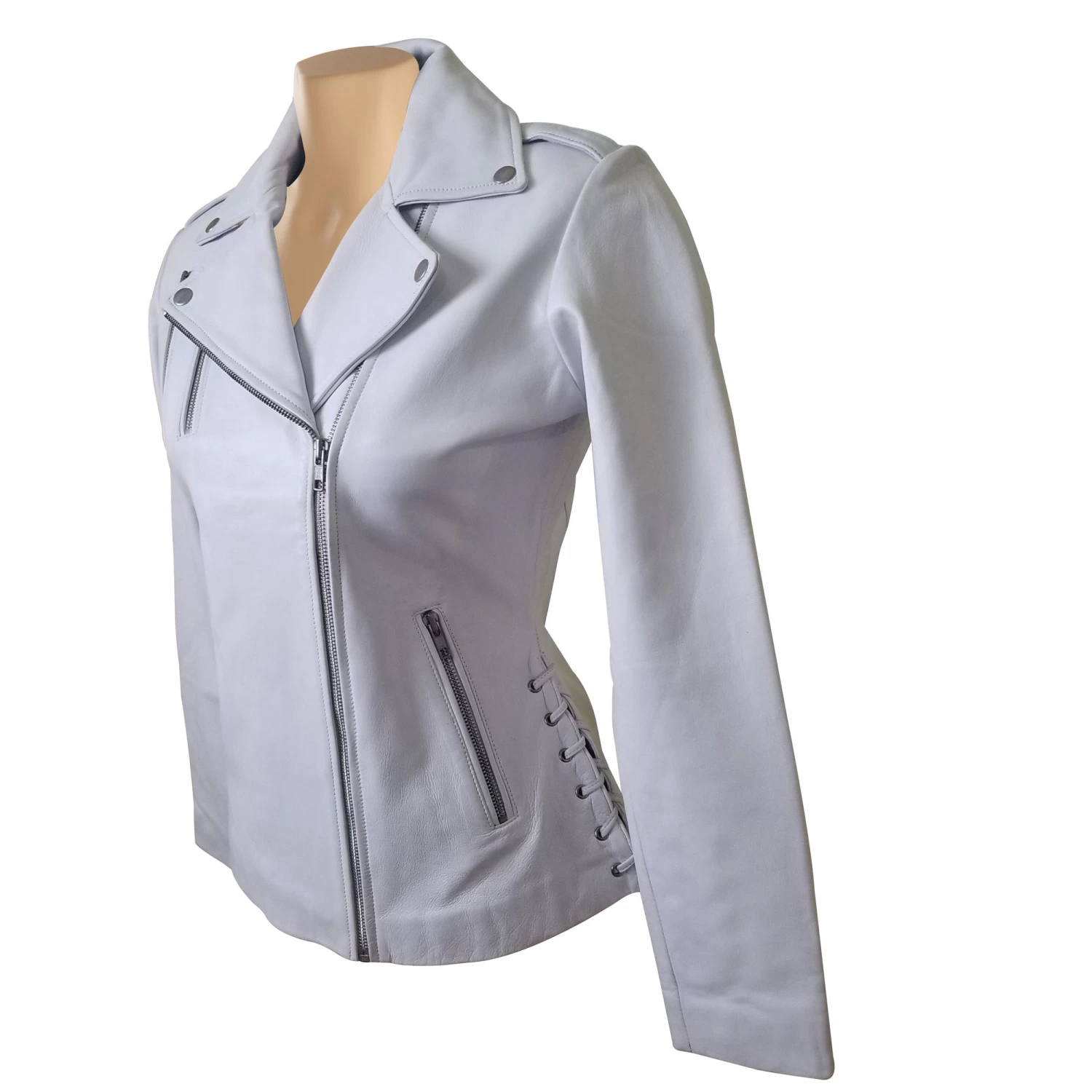Callie’s White Leather Jacket With Side Laces 4 Callie’s White Leather Jacket With Side Laces - Image 2