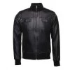 Black Leather Jacket With Straight Ribbed Collar 1 Black Leather Jacket With Straight Ribbed Collar -Leather Clothing Store 22 3