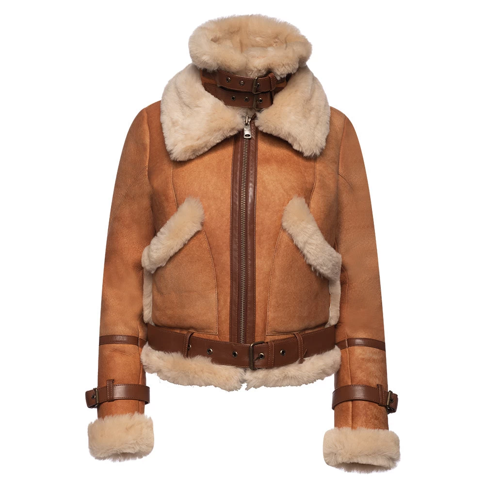 Kristy Vintage Cognac Womens Crop Shearling Bomber Jacket 6 Kristy Vintage Cognac Womens Crop Shearling Bomber Jacket - Image 4