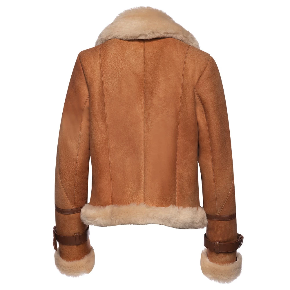 Kristy Vintage Cognac Womens Crop Shearling Bomber Jacket 7 Kristy Vintage Cognac Womens Crop Shearling Bomber Jacket - Image 5