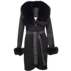 Mia's Belt Tie Wool Coat With Fox Fur