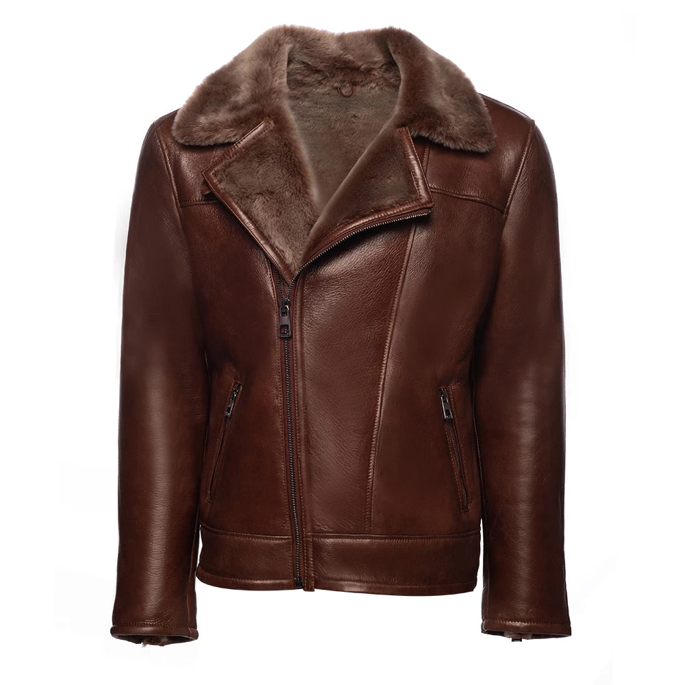 Mateo Brown Biker Bomber Shearling Jacket With Lapels 3 Mateo Brown Biker Bomber Shearling Jacket With Lapels