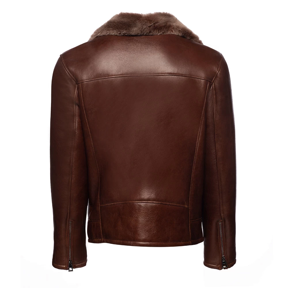 Mateo Brown Biker Bomber Shearling Jacket With Lapels 6 Mateo Brown Biker Bomber Shearling Jacket With Lapels - Image 4