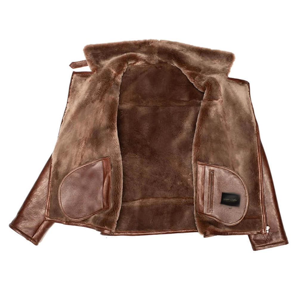 Mateo Brown Biker Bomber Shearling Jacket With Lapels 8 Mateo Brown Biker Bomber Shearling Jacket With Lapels - Image 6