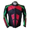 Red, Green And Black Motorcycle Leather Jacket With Armor Protection -Leather Clothing Store 225