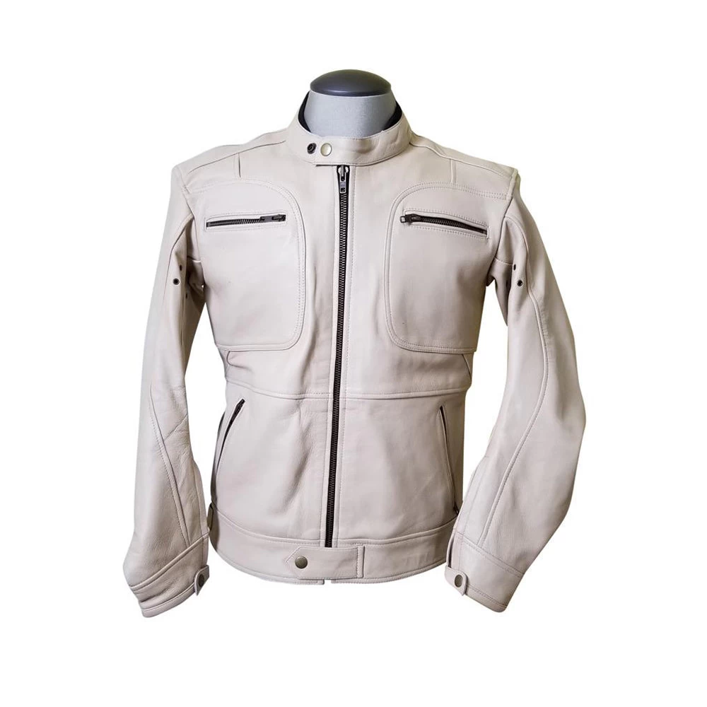 Beige Motorcycle Leather Jacket With Armor Protection 3 Beige Motorcycle Leather Jacket With Armor Protection
