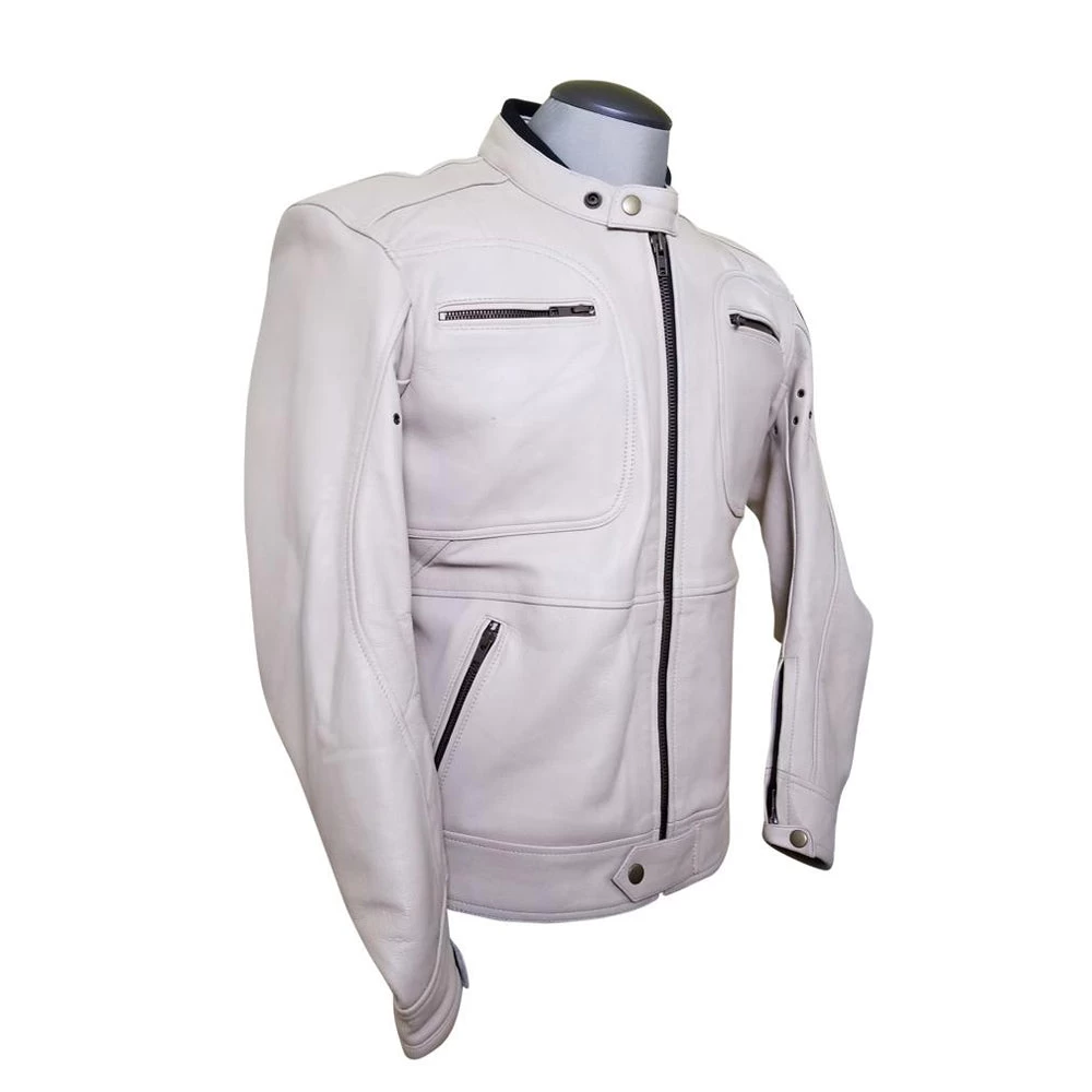 Beige Motorcycle Leather Jacket With Armor Protection 4 Beige Motorcycle Leather Jacket With Armor Protection - Image 2