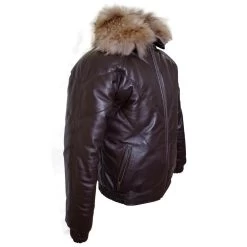 Brown V-Bomber Style Puffer Winter Leather Jacket With Fur Collar 12 Brown V-Bomber Style Puffer Winter Leather Jacket With Fur Collar -Leather Clothing Store 229