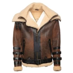 Richard's Vintage Distressed Brown Aviator Bomber Shearling Jacket
