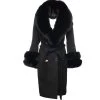 Aria Black Chic Long Cashmere Blend Coat With Fox Fur -Leather Clothing Store 23 01 30 018