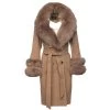 Aria Beige Chic Long Cashmere Blend Coat With Fox Fur -Leather Clothing Store 23 01 30 024