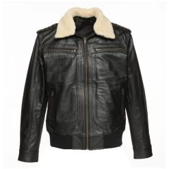 Alaric Black Bomber Jacket With Shearling Collar