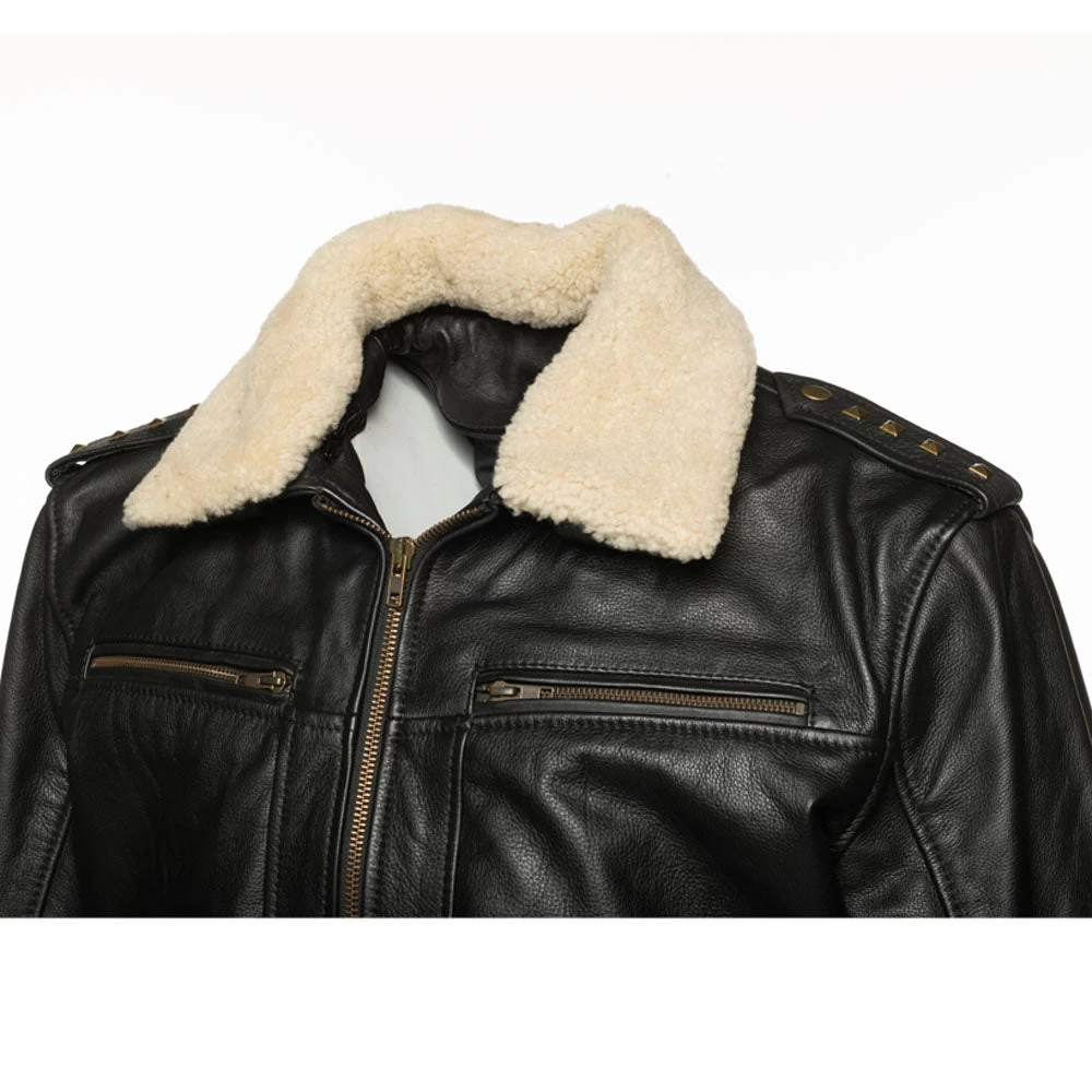 Alaric Black Bomber Jacket With Shearling Collar 8 Alaric Black Bomber Jacket With Shearling Collar - Image 6