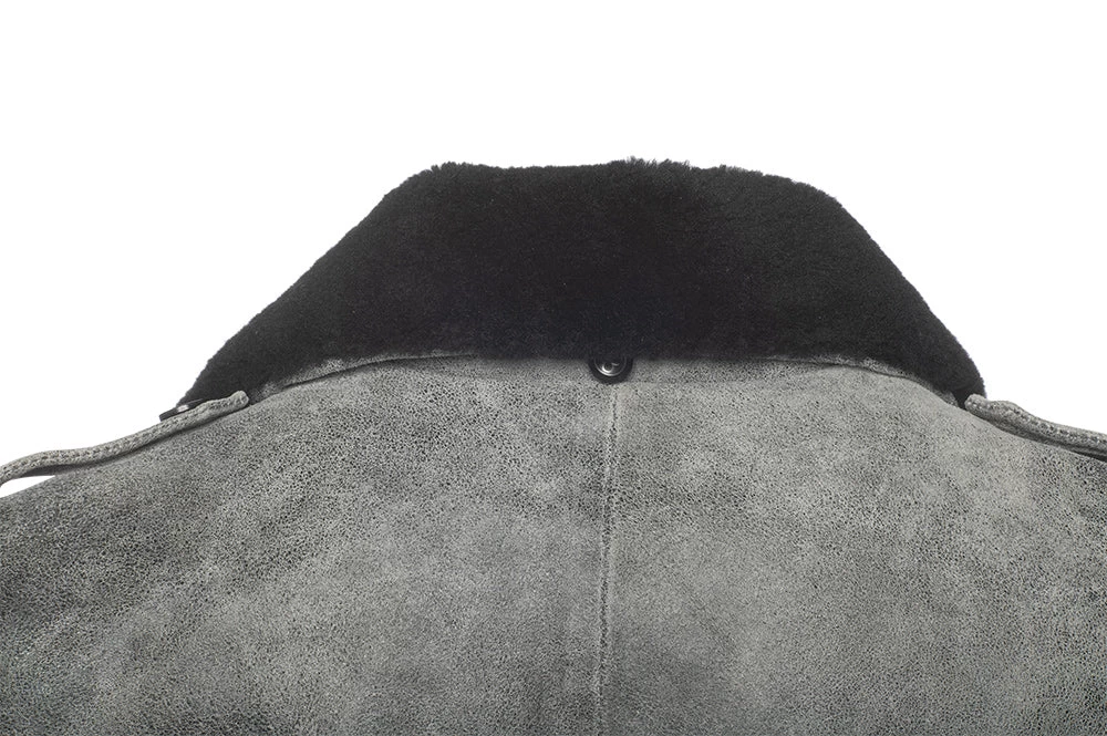 Ryder Vintage Grey Leather Coat With Fur Collar 6 Ryder Vintage Grey Leather Coat With Fur Collar - Image 4