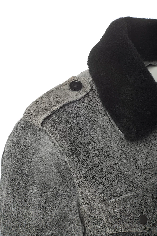 Ryder Vintage Grey Leather Coat With Fur Collar 8 Ryder Vintage Grey Leather Coat With Fur Collar - Image 6
