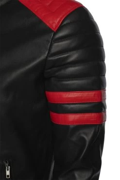 Black Moto Style Jacket With Shoulder And Arm Patches 18 Black Moto Style Jacket With Shoulder And Arm Patches -Leather Clothing Store 24 03 27 168