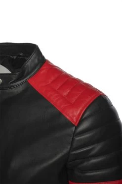 Black Moto Style Jacket With Shoulder And Arm Patches 19 Black Moto Style Jacket With Shoulder And Arm Patches -Leather Clothing Store 24 03 27 169