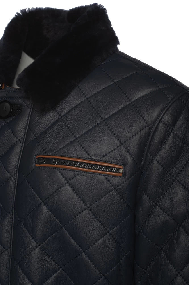 Drew Navy Quilted Sheepskin Shearling Coat 9 Drew Navy Quilted Sheepskin Shearling Coat - Image 7