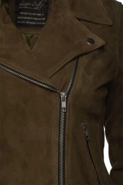 Sandra Olive Green Suede Biker Jacket -Leather Clothing Store 24 03 27 242