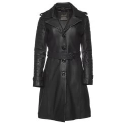 Ariana Black Belted Leather Trench Coat
