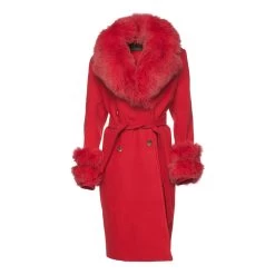 Aria Red Chic Long Cashmere Blend Coat With Fox Fur 14 Aria Red Chic Long Cashmere Blend Coat With Fox Fur -Leather Clothing Store 24 03 27 275