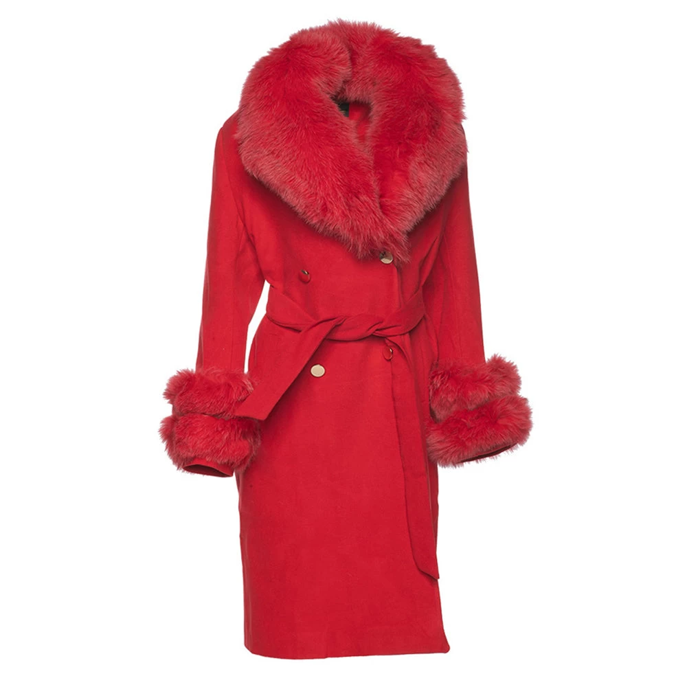 Aria Red Chic Long Cashmere Blend Coat With Fox Fur 6 Aria Red Chic Long Cashmere Blend Coat With Fox Fur - Image 4