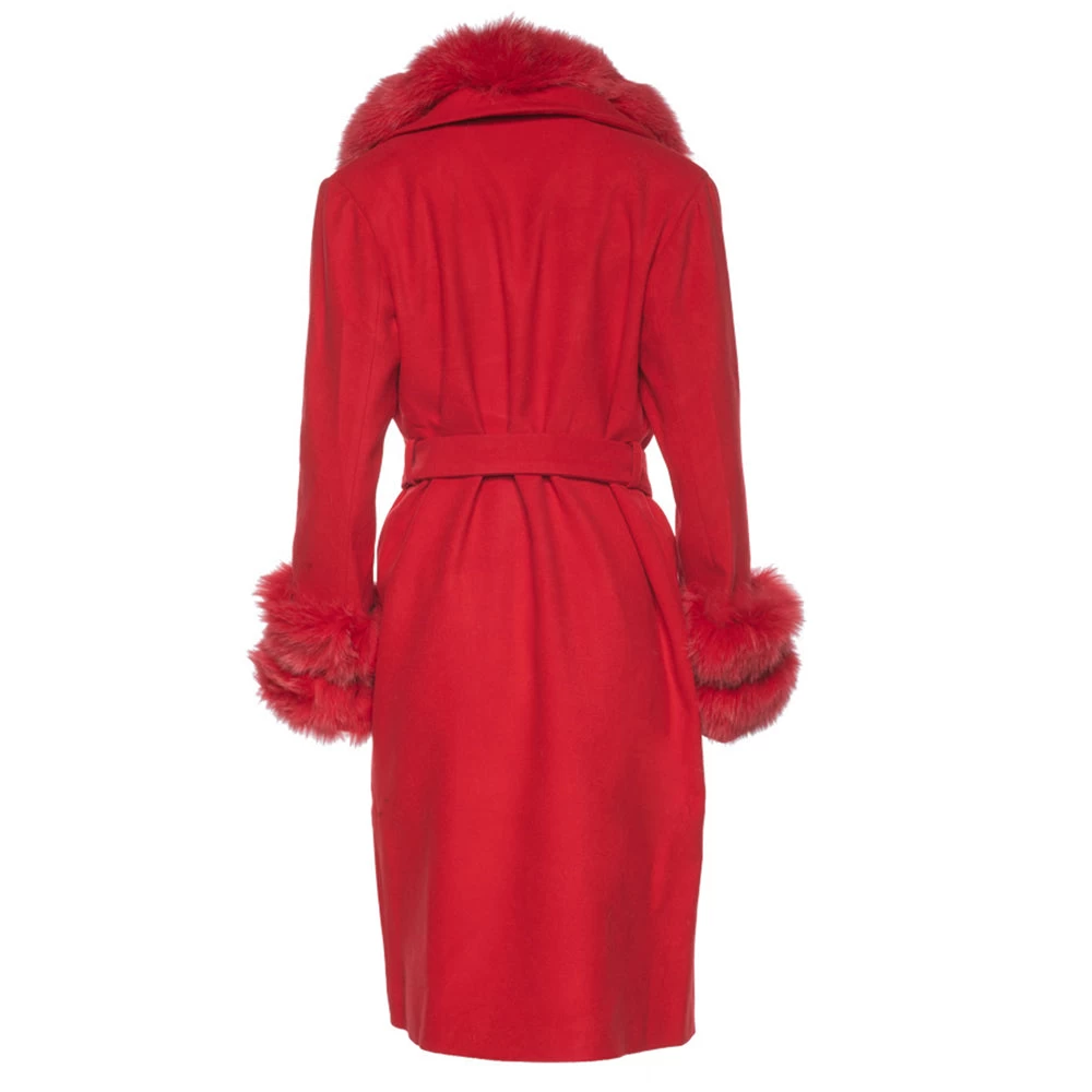 Aria Red Chic Long Cashmere Blend Coat With Fox Fur 4 Aria Red Chic Long Cashmere Blend Coat With Fox Fur - Image 2