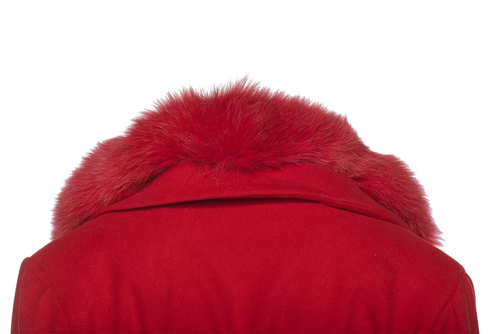 Aria Red Chic Long Cashmere Blend Coat With Fox Fur 8 Aria Red Chic Long Cashmere Blend Coat With Fox Fur - Image 6