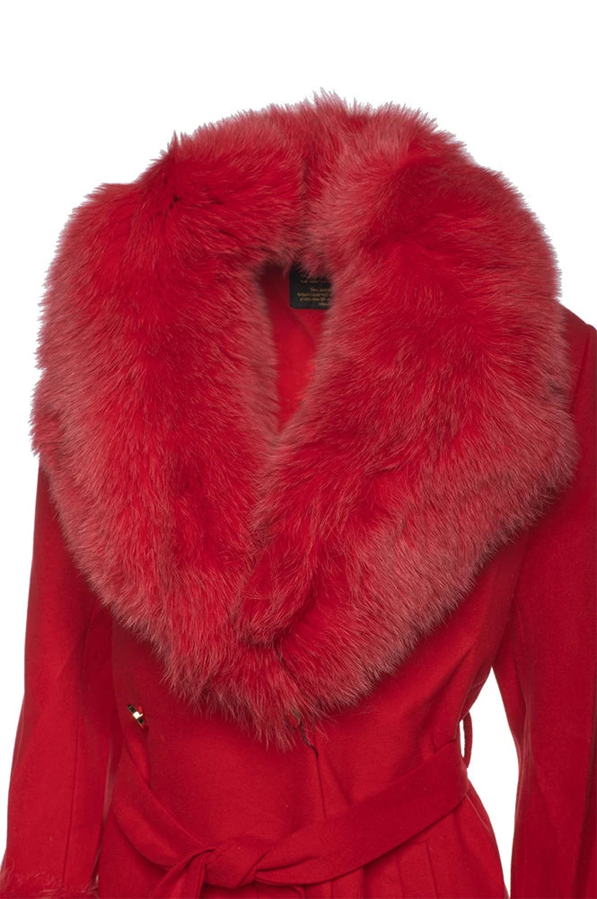 Aria Red Chic Long Cashmere Blend Coat With Fox Fur 11 Aria Red Chic Long Cashmere Blend Coat With Fox Fur - Image 9