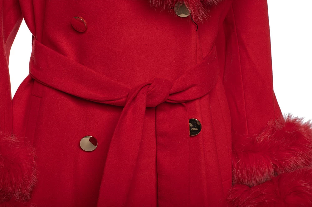 Aria Red Chic Long Cashmere Blend Coat With Fox Fur 12 Aria Red Chic Long Cashmere Blend Coat With Fox Fur - Image 10