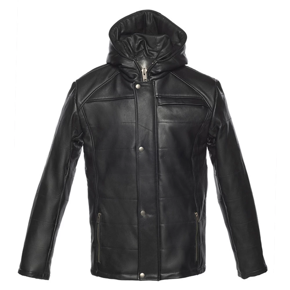 Jules Black Buttoned Up Hooded Leather Jacket 3 Jules Black Buttoned Up Hooded Leather Jacket