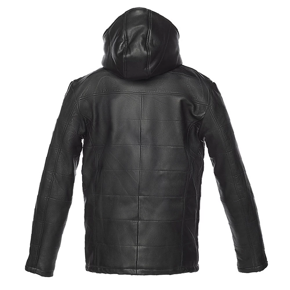 Jules Black Buttoned Up Hooded Leather Jacket 4 Jules Black Buttoned Up Hooded Leather Jacket - Image 2